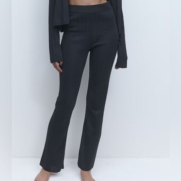 H&M Black Ribbed Stretchy Pants(Size XS) - Picture 1 of 5